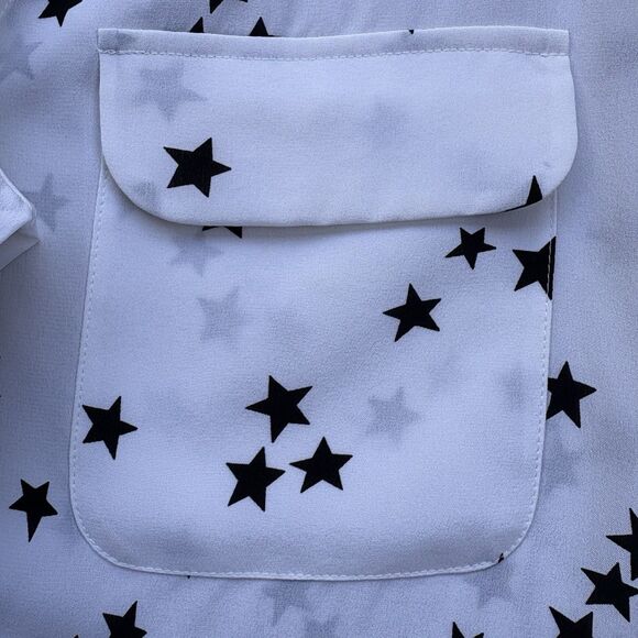 Equipment Femme Black White Stars Starry Night Silk Blouse Small Preppy Office - Picture 9 of 11